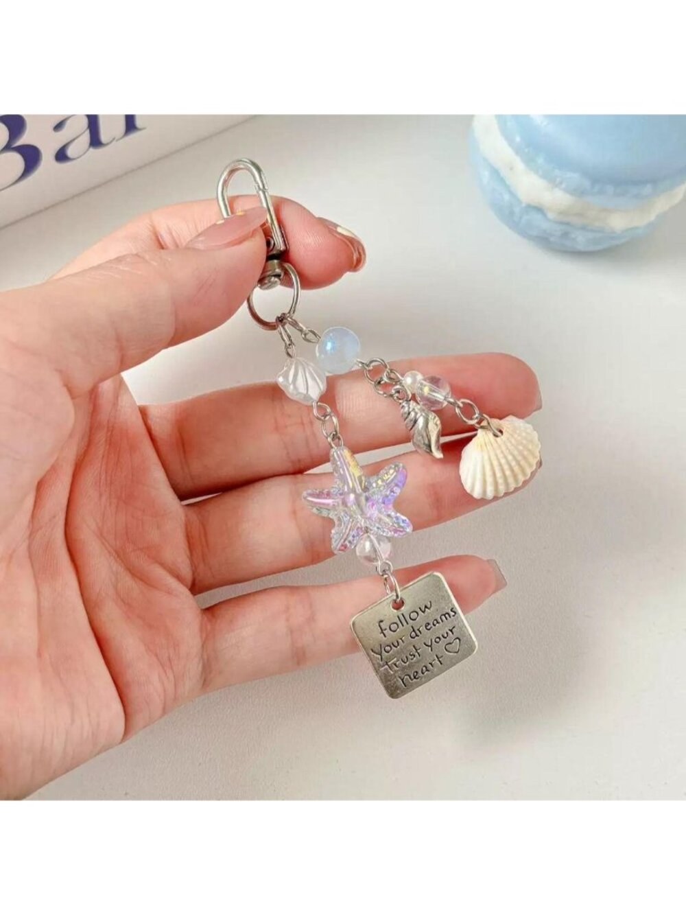Dream Starfish Bag Charm Coastal Seashell Keychain Mermaid Beach Purse Charm